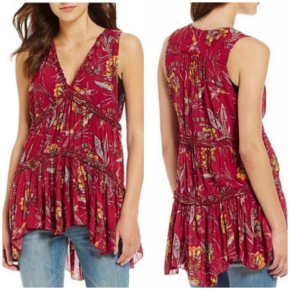 Free People Purple Haze Tunic Top Small red tank